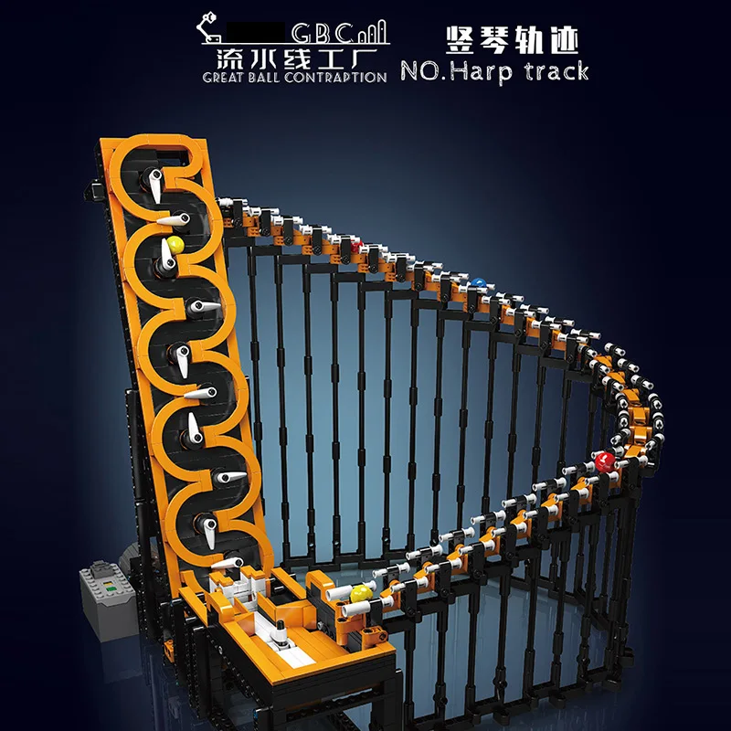 Posavasos de bolas, pista de arpa, línea de montaje eléctrica, bloques de construcción mecánicos de alta tecnología, modelo de potencia modificada, juguetes de ladrillos