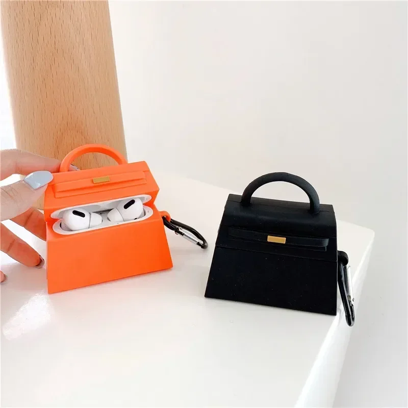 Funda para auriculares con diseño de lujo, color naranja y negro, para Apple Airpods 1, 2, 3, 4 pro 2, funda protectora de silicona suave para auriculares