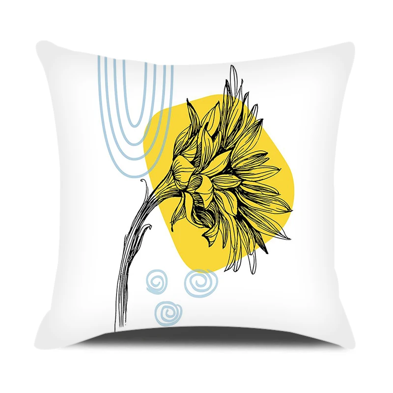 Minimalist Line Florals Throw Pillowcase 18x18 Inches Modern Living Room Sofa Decor Pillow Cover Square Polyester Cushion Cover