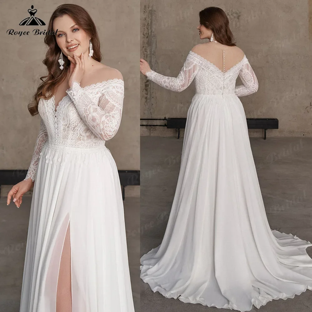 

robe boheme Long Sleeve Lace Chiffon Boho Bohemian Plus Size Wedding Dress for Bride 2025 Split Side Wedding Gown Custom Made