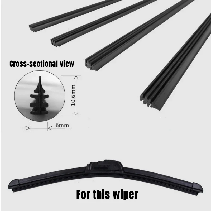 

2Pcs Auto Vehicle Insert Soft Rubber Strip Refill for Metal Frame U-type Hook Wiper Blades Windshield 6mm 26" for Universal Car