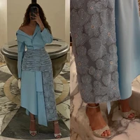 Exquisito vestido de fiesta de manga larga con cuello en V, vestido de noche Formal, longitud del tobillo, flor, hombros descubiertos, moda