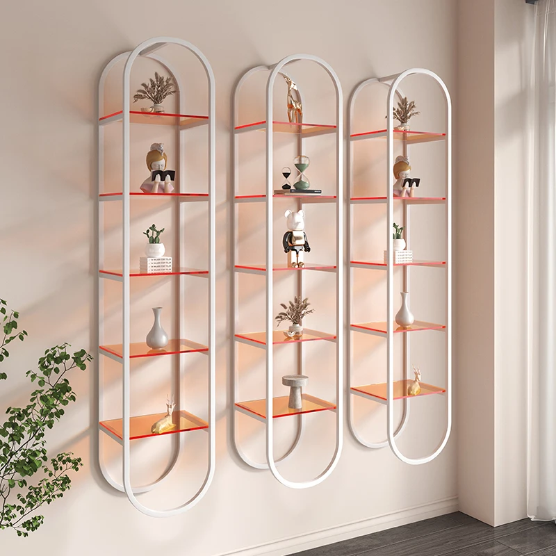 

clothing store display rack, wrought iron simple shelf on the wall, floor jewelry cabinet, shoe store acrylic shoe
