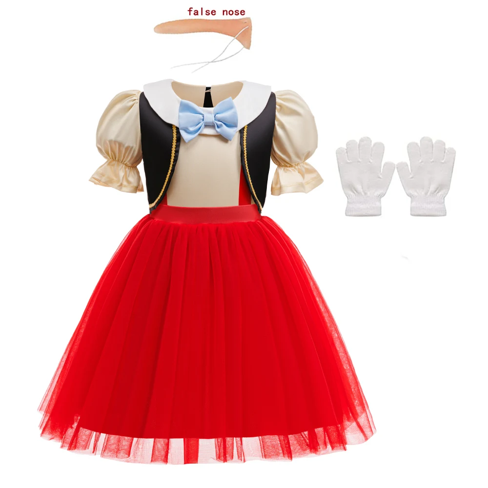 

Girls Puppet Dress coat sets Halloween Cosplay Costume Birthday Party Dress and nosetoy Gloves Outfits Kids Clothing