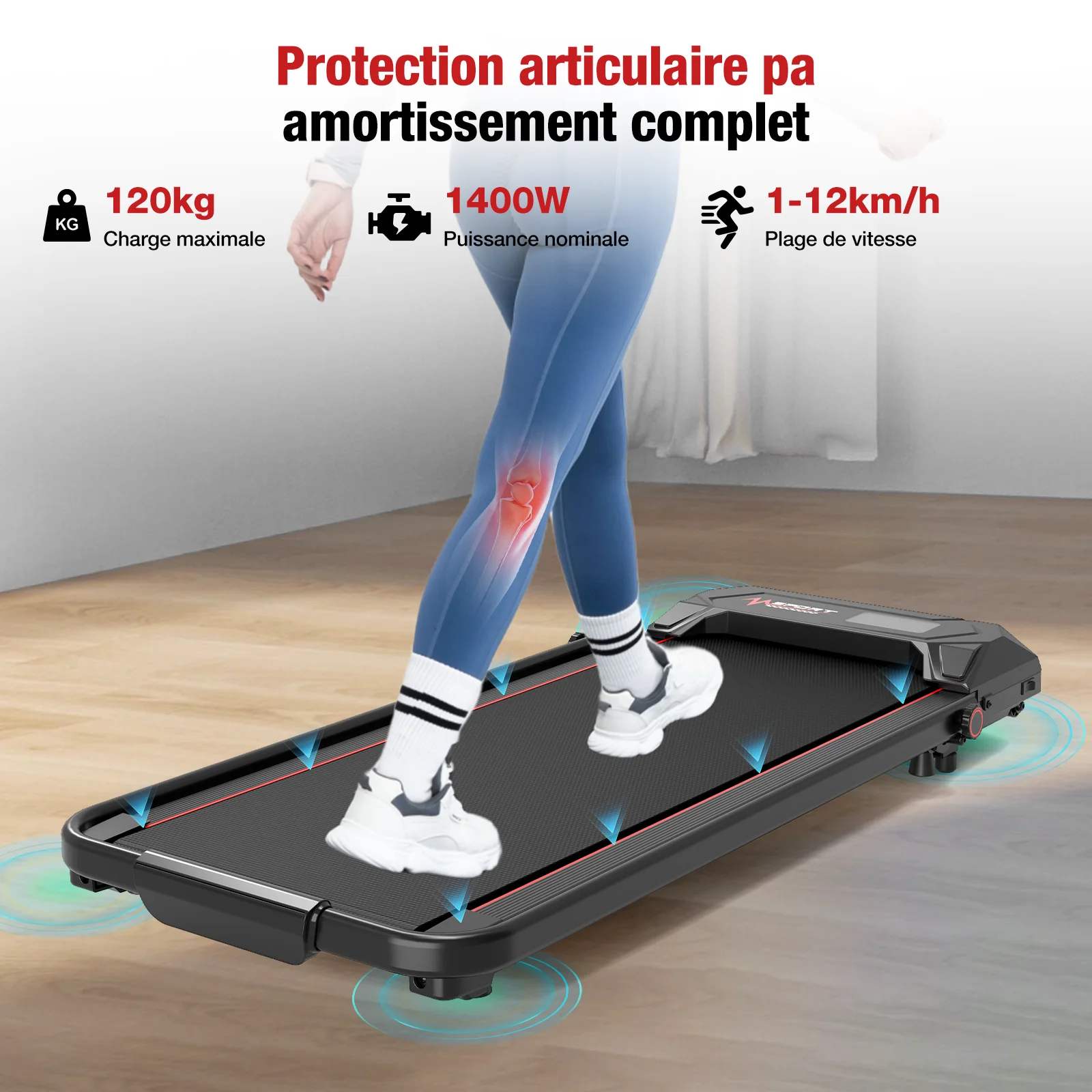CITYSPORTS PRO Tapis de Course Électrique, Tapis de Course Pliable Inclinable 3.4%, 2.0 HP Tapis de Marche Pliable avec Moteur Silencieux,120KG,1-12 km/h