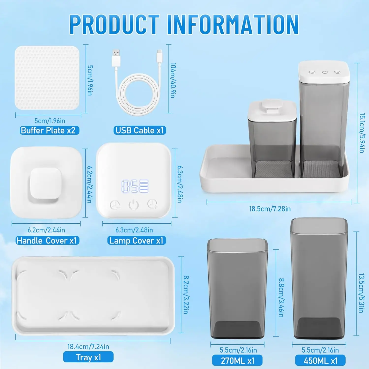 Herramienta de limpieza de uñas con luz azul, tazas de limpieza de partición con bandeja, ajuste de temporizador, recargable para herramientas de uñas, peluquero, 2 uds.