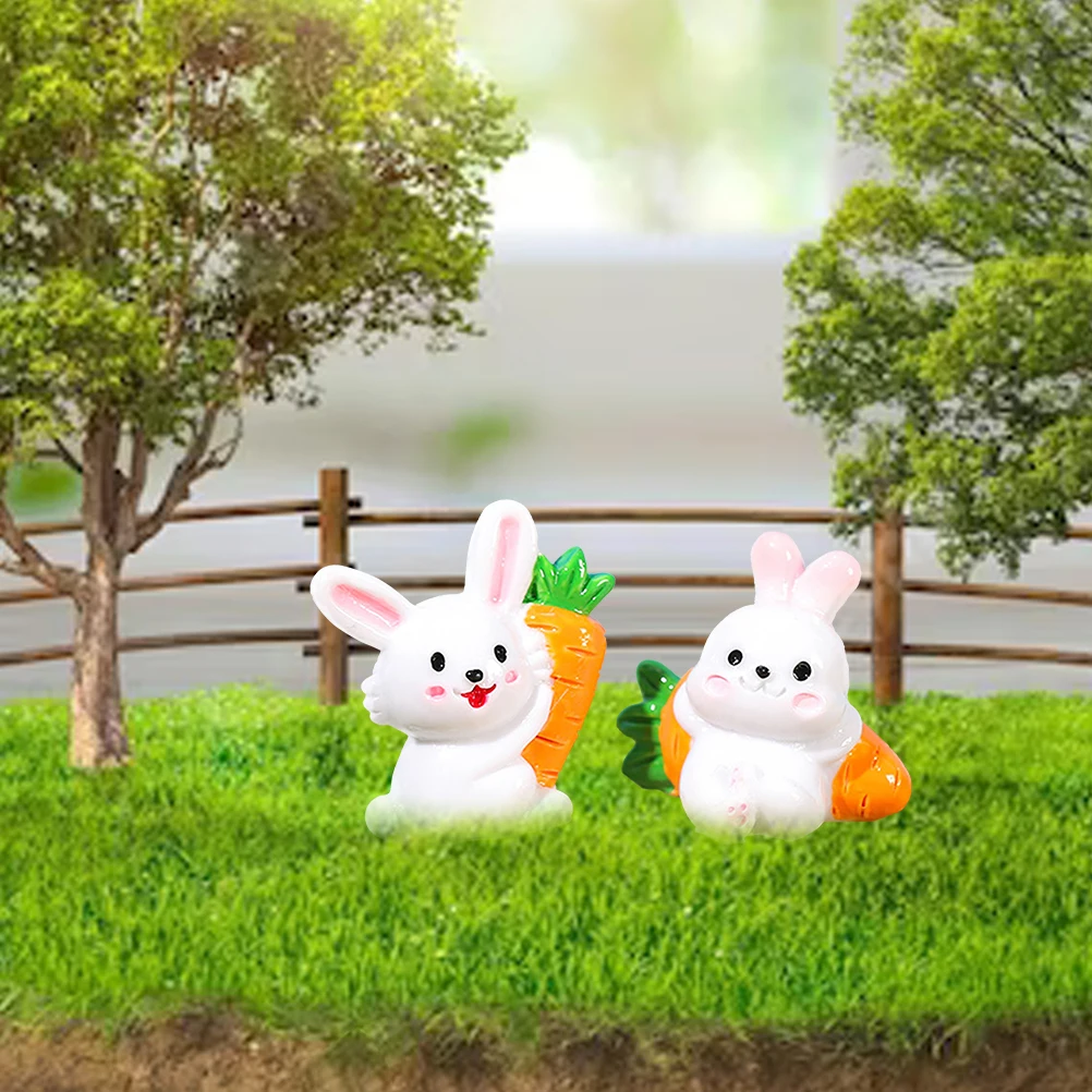 

6 Pcs Kids Creative White Rabbit Mini Decoration Cute Resin Miniature Figurines
