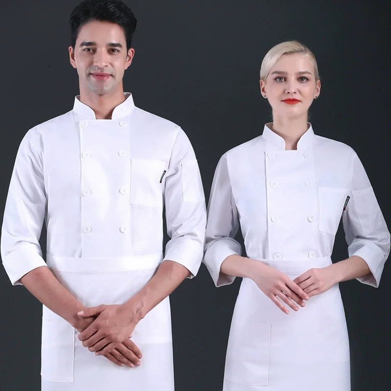 

Pure White Chef Costume Cook Jacket High End Male Chef's Shirt Long Sleeve Restaurant Uniform Barber Shop Workwear Overalls