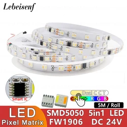 DC 24V FW1906 LED Strip 60LEDs/m SMD5050 RGBCCT 5 w 1 kolorowa stałe napięcie SPI elastyczna płytka pasek pikseli światła 5M