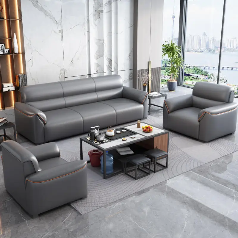 

Office Sofa Simple Modern Business Leisure Reception Room Meeting Area Three-person Office Sofa Coffee Table Combination