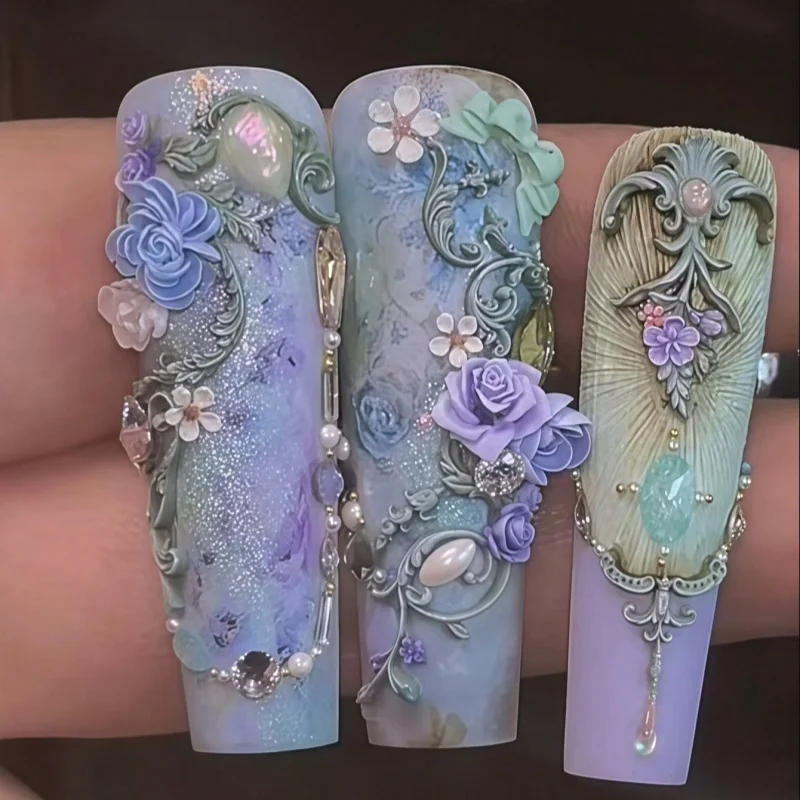 Artistic French Vine Floral Banquet European Court Style Rococo Flower Vine 3D Carving Nail Art Silicone Mold