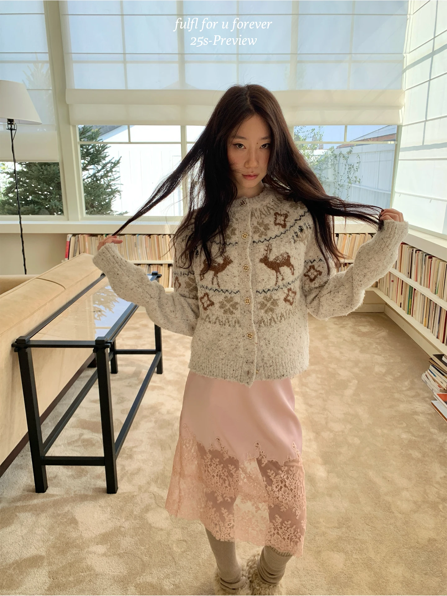 

Модный женский шерстяной вязаный кардиган с милым животным принтом, свободный крой, повседневный, теплый, зимний, плотный, FFU Top