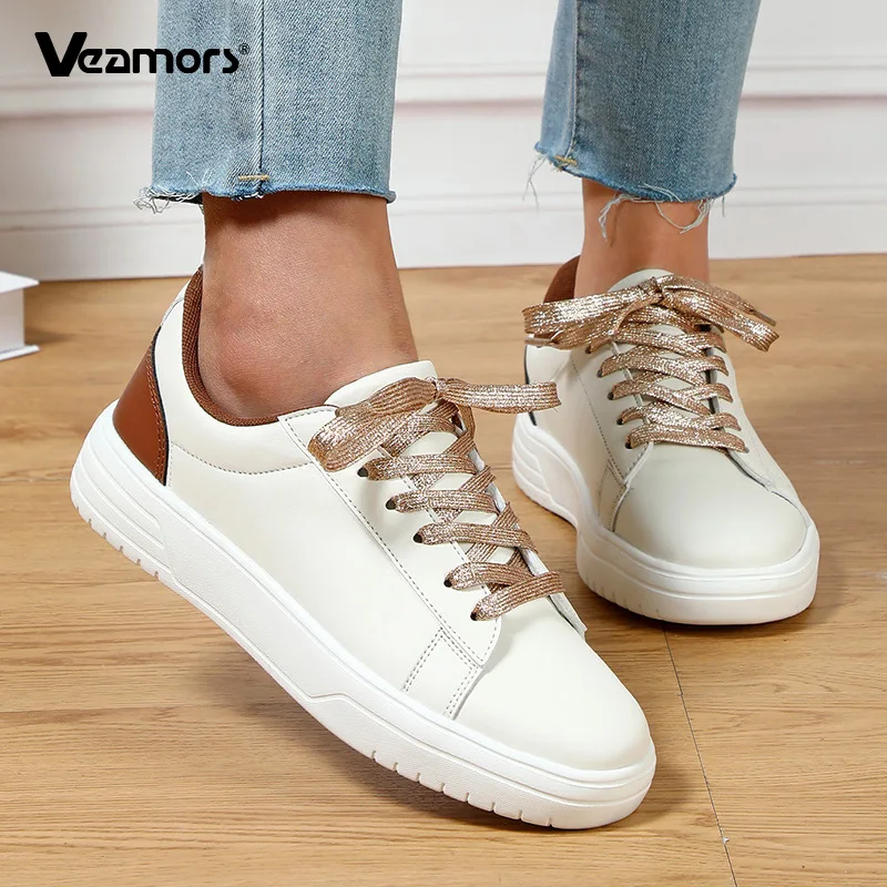 

Lace-up White Shoes Casual Sneakers for Women PU Leather Walking Shoes Breathable Daily Flats Men Casual Sports Shoes Waterproof