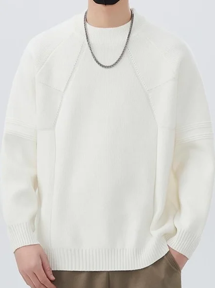 

Модный круглый вязаный свитер Ne, повседневный однотонный мужской топ, модный универсальный простой дизайн, удобный зимний пуловер