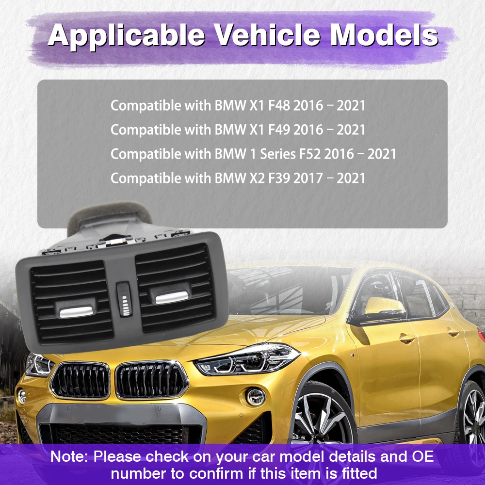 

Car Rear Console A/C Air Conditioning Outlet Vent Grille Assembly For BMW X1 F48 F49 X2 F39 1 Series F52 2016–2021 64229292742