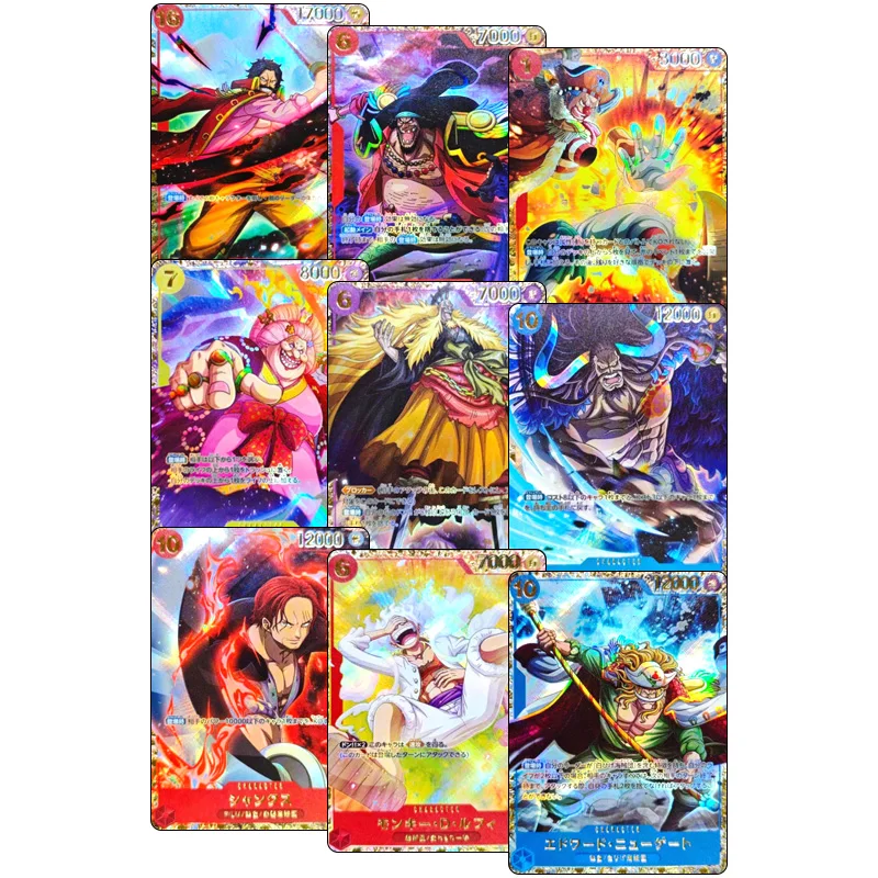 One Piece Anime Luffy Buggy Kaidou Marshall D Teach Character Bronzing Game Collection Flash Card Cartoon Toys Christmas Gift