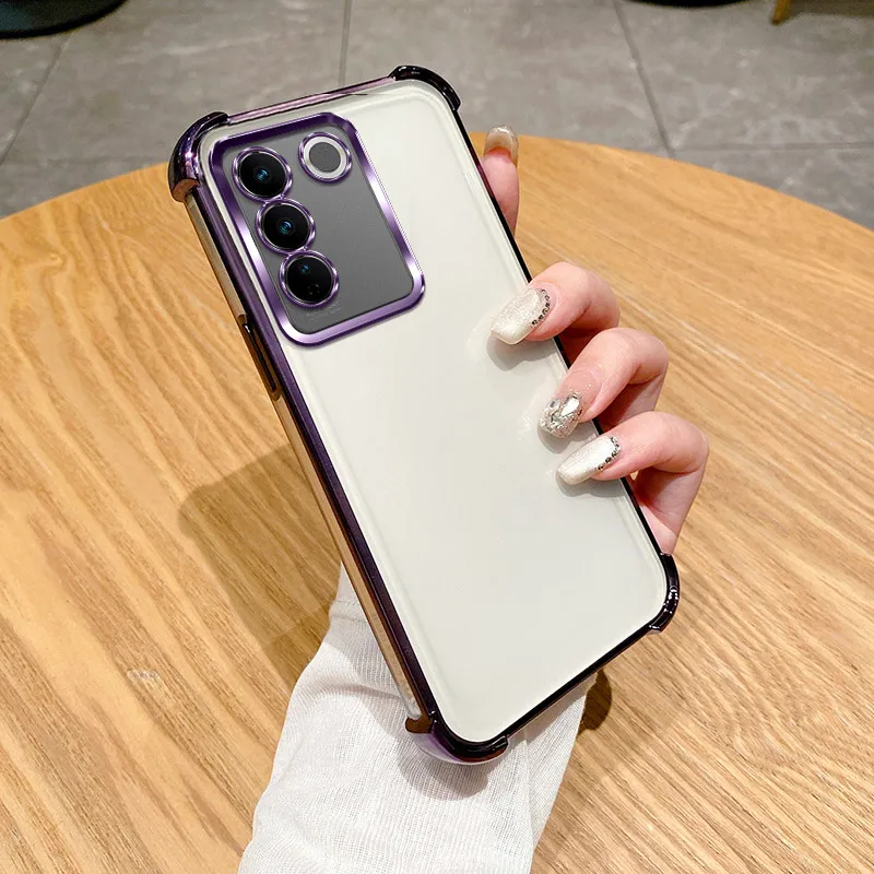 For Vivo V25e in LATAM Case vivo V27e Cover Vivo T2 Phone Case V2237 Soft Bumper Shockproof Protect Cover Clear electroplate