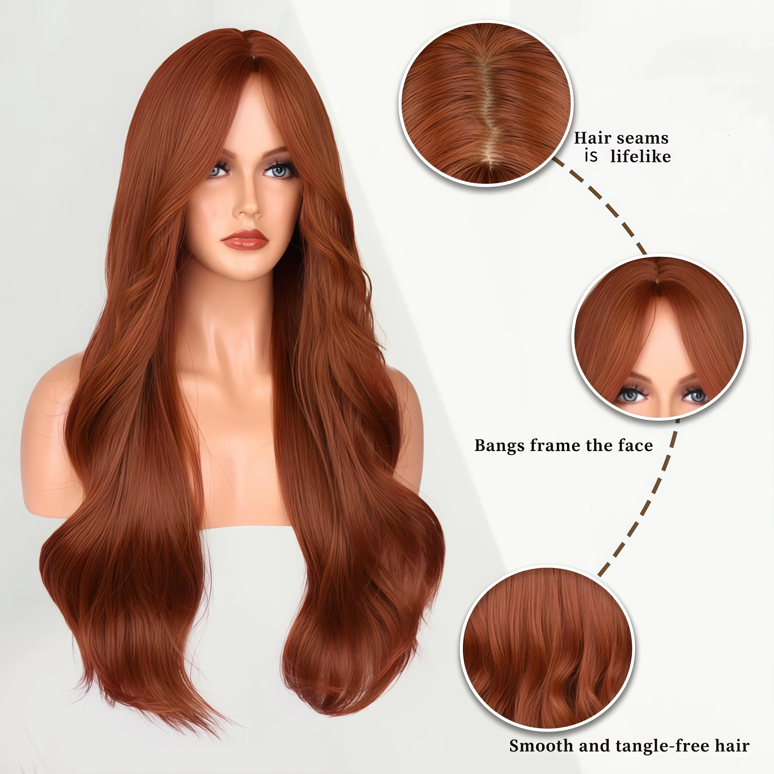 28 Inch Brown Ombre Long Wavy Synthetic Wig - Middle Part Heat Resistant Wig for Women Daily Use
