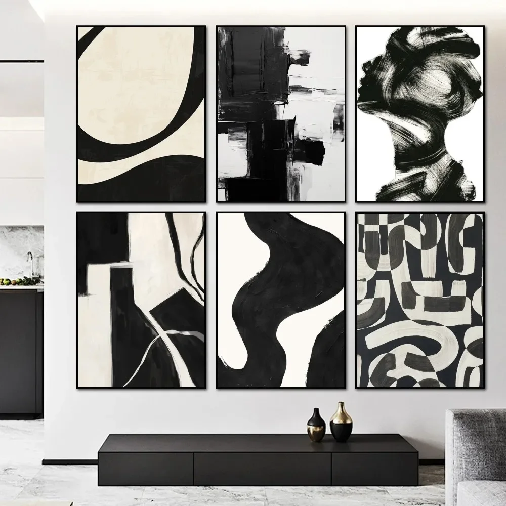 أبيض وأسود بسيط S-نمط محكم مجردة اللوحة المشارك الفن غرفة نوم غرفة المعيشة مكتب ديكور جدران المنزل قماش