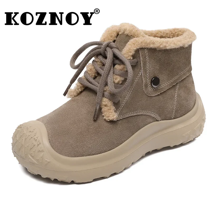 

Koznoy 5cm Women Boots Cow Suede Genuine Leather Ankle ZIP Winter Plush Classic Basic Ladies ROME Platform Wedge Loafer Shoes