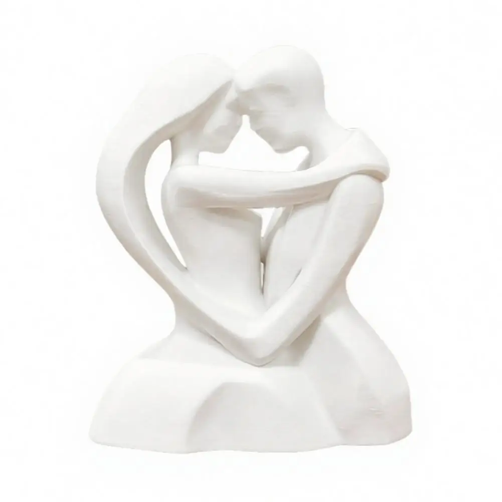 Fine Detail Home Accessory 3d Printed Hugging Couple Sculpture Heart-shaped Embrace Figurine Matte White Minimalist Tabletop