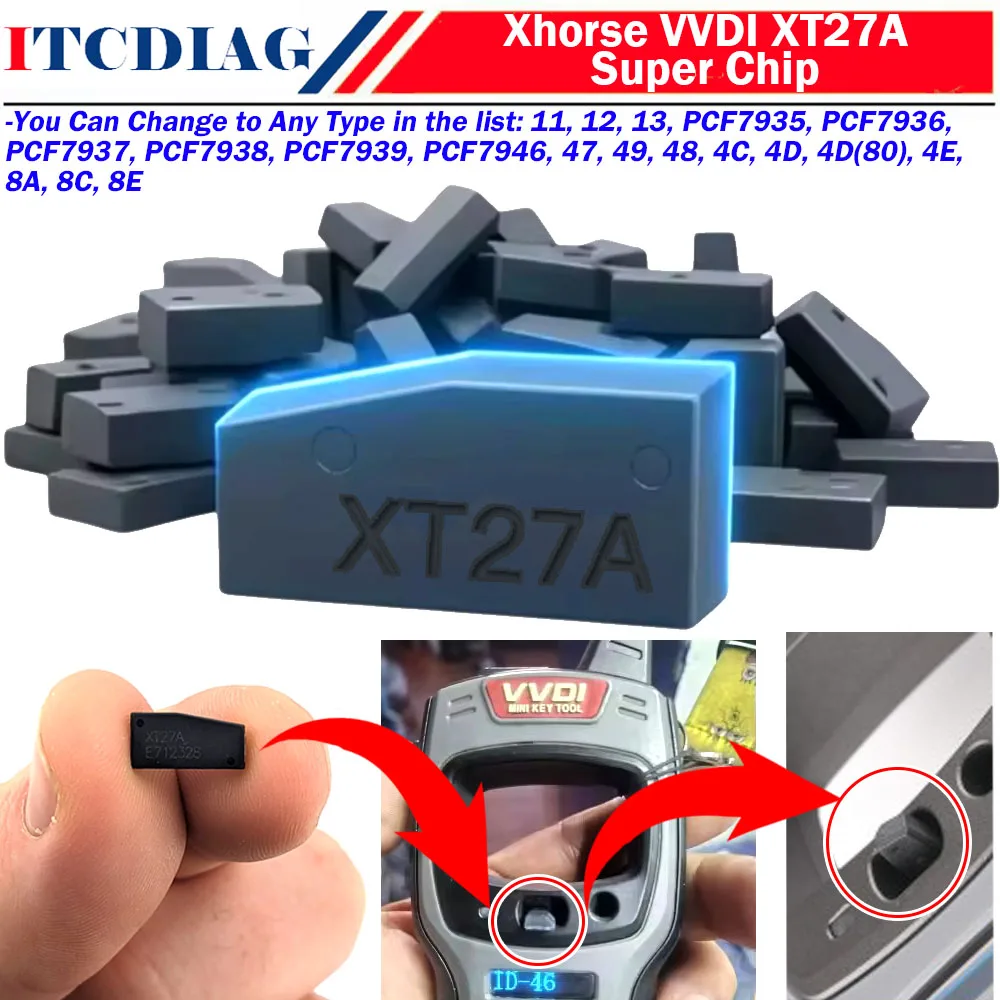 

New Xhorse XT27A Super Chip XT27 XT27A Transponder Super Chip for ID46 40 43 4D 8C 8A T3 47 for VVDI2 VVDI Mini Key Tool MAX Pro