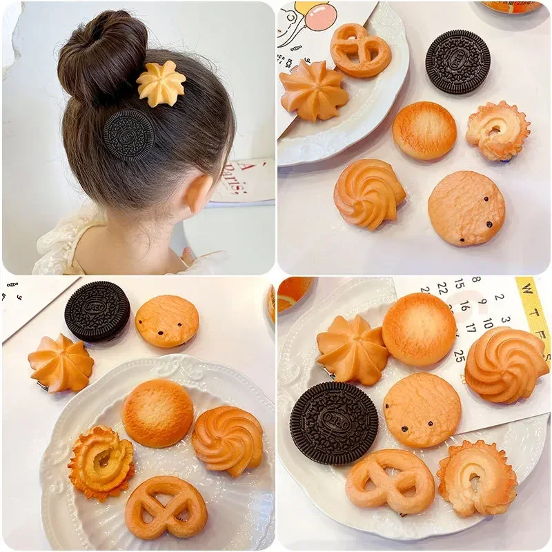 2024 Cute Girls Cookie Shape Hair Clip Hairpin Lovely Children Barrette Headwear Snack Biscuit Hair Clip Side Clip Girls Hair