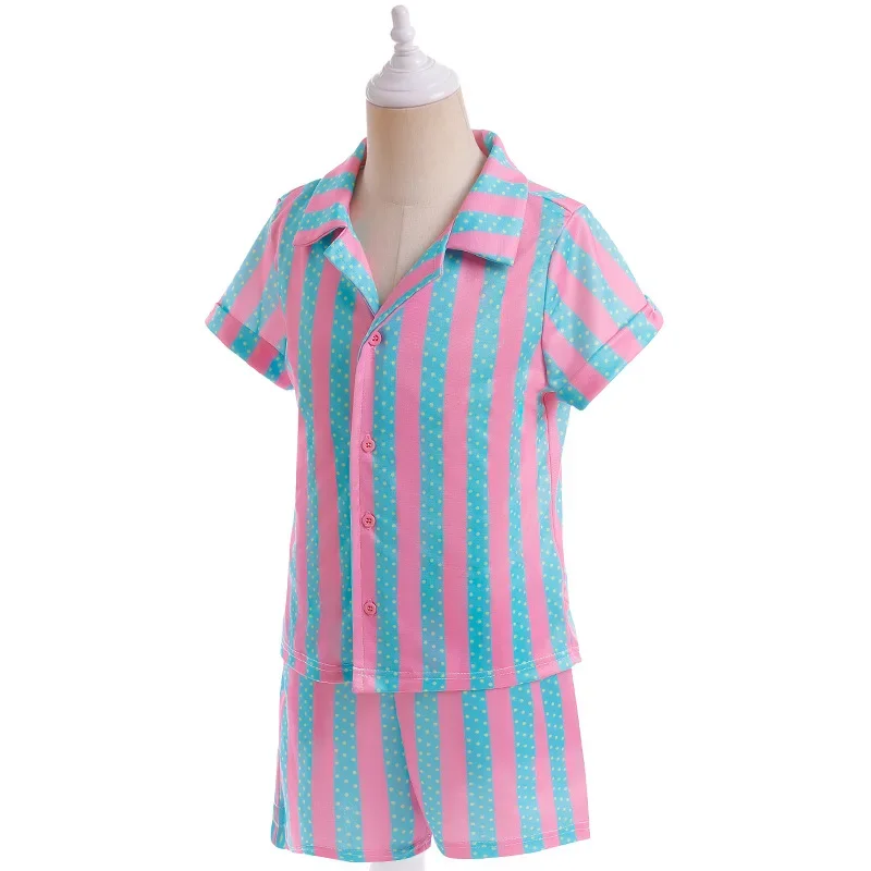 QQ8 Movie Barbie Ken Cosplay Costume For Kids Printing Striped Shirt Shorts Beach Wear Outfits Boys Two Piece Swimsuit Bathi5Lk￥