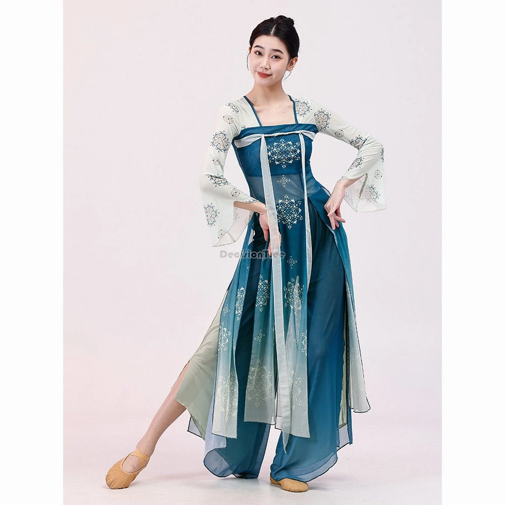 

2024 dance costume classical dance costume female hanfu classical dance gauze dress fairy chinese long printed dance suit w784