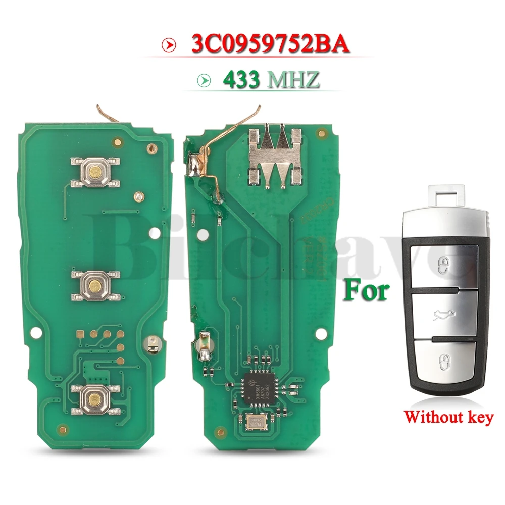 

jingyuqin 10pcs 3C0959752BA 433Mhz For VolksWagen Passat B6 3C B7 Magotan CC FOB Electonic Remote Key Circuit Board