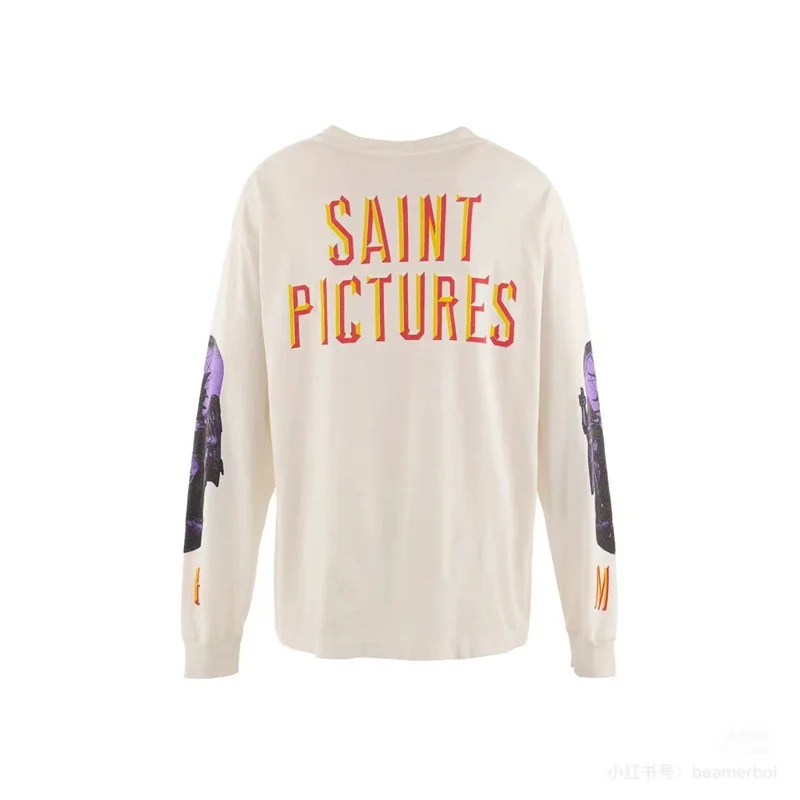 25FW Loose Retro Vintage Cement White Casual Saint Long Sleeve T-Shirt Best Quality Men Women Digital Printed Blouse T Shirt