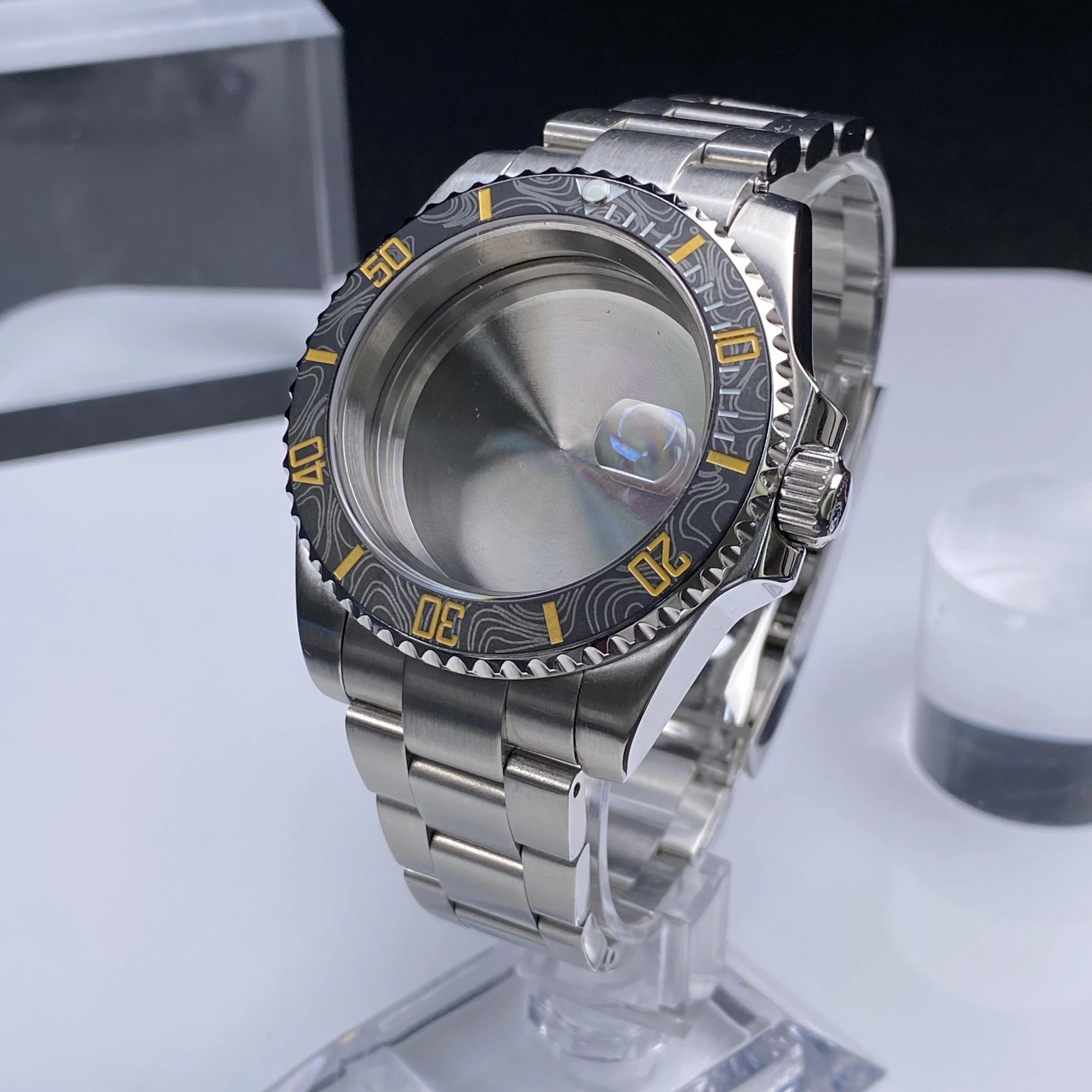 NH35 40mm Sliver Watch Case with Sapphire Crystal 120 Click Compatible with NH34/NH35/NH36 Movements Water-Resistant 28.5mm Dial image 2