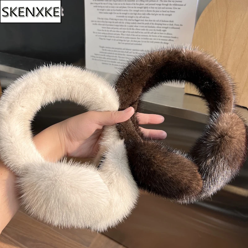 Winter Luxury Women Warm 100% Real Natural Mink Fur Earmuff Outdoor Fashion Mink Fur Earmuffs Girl Winter Ear Protection