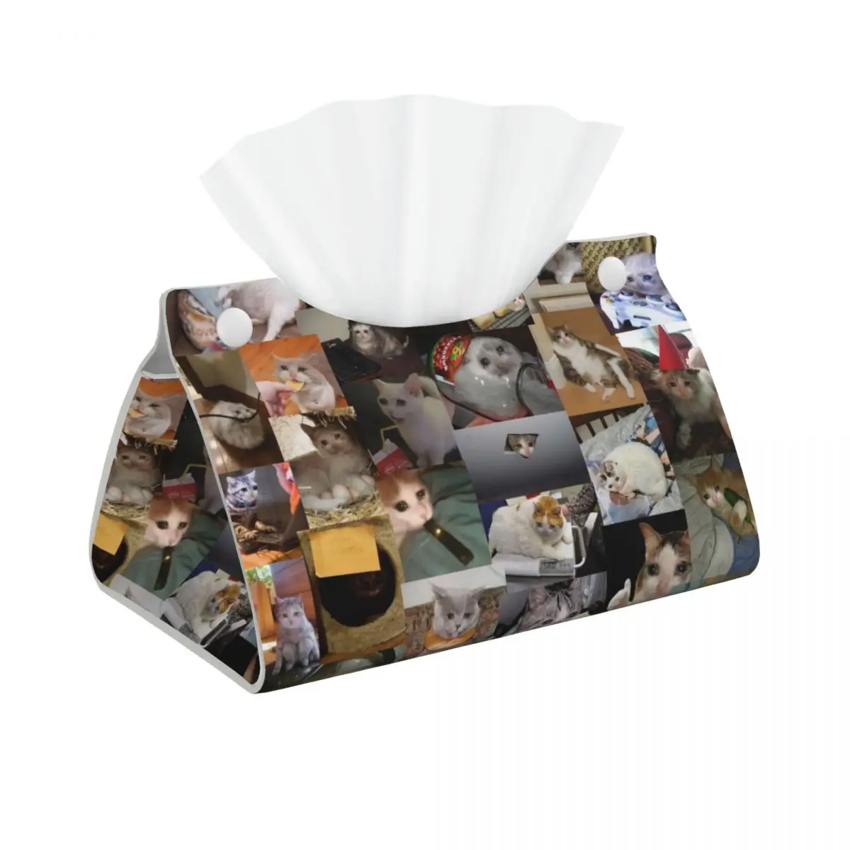 Custom Crying Cats Meme Tissue Box Cover PU Leather Rectangular Funny Creative Facial Tissues Holder for Home