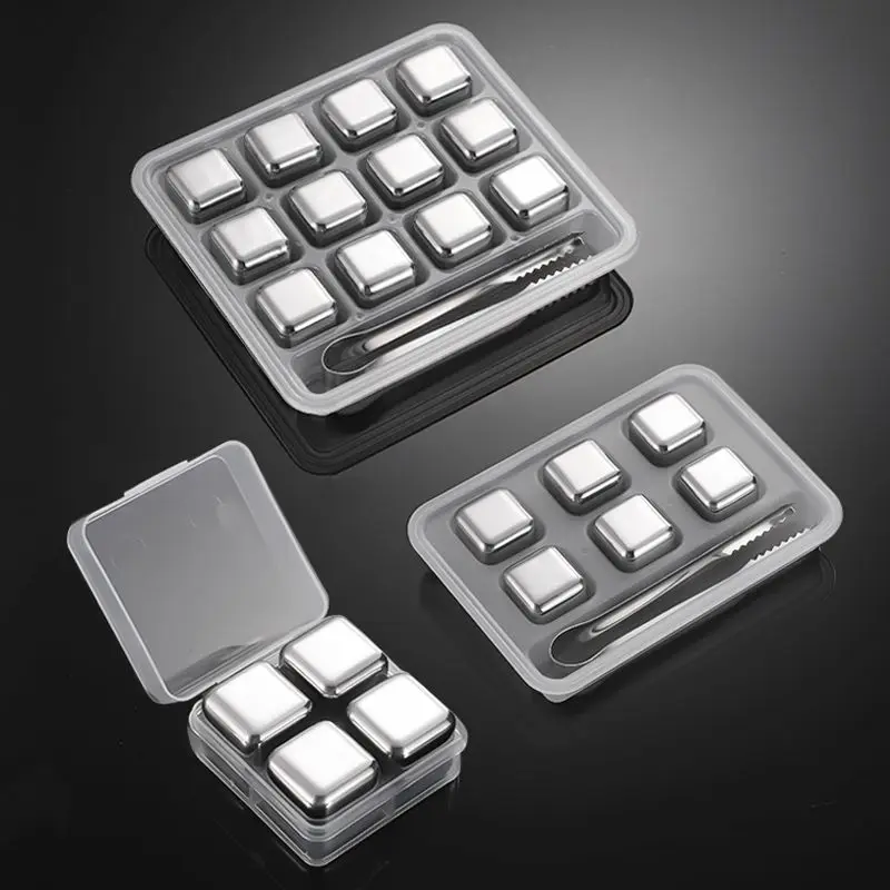 Stainless Steel Reusable Ice Cubes Chilling Stones Squares with Anti-Slip Tongs for Whiskey Wine Drinks Bar Party Cooling Home - view 4