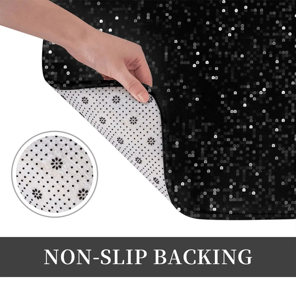 Printed Image Of Black Sequins Anti-slip Doormat Floor Mat Durable Carpet Rug for Kitchen Entrance Home Bedroom Footpad Mats