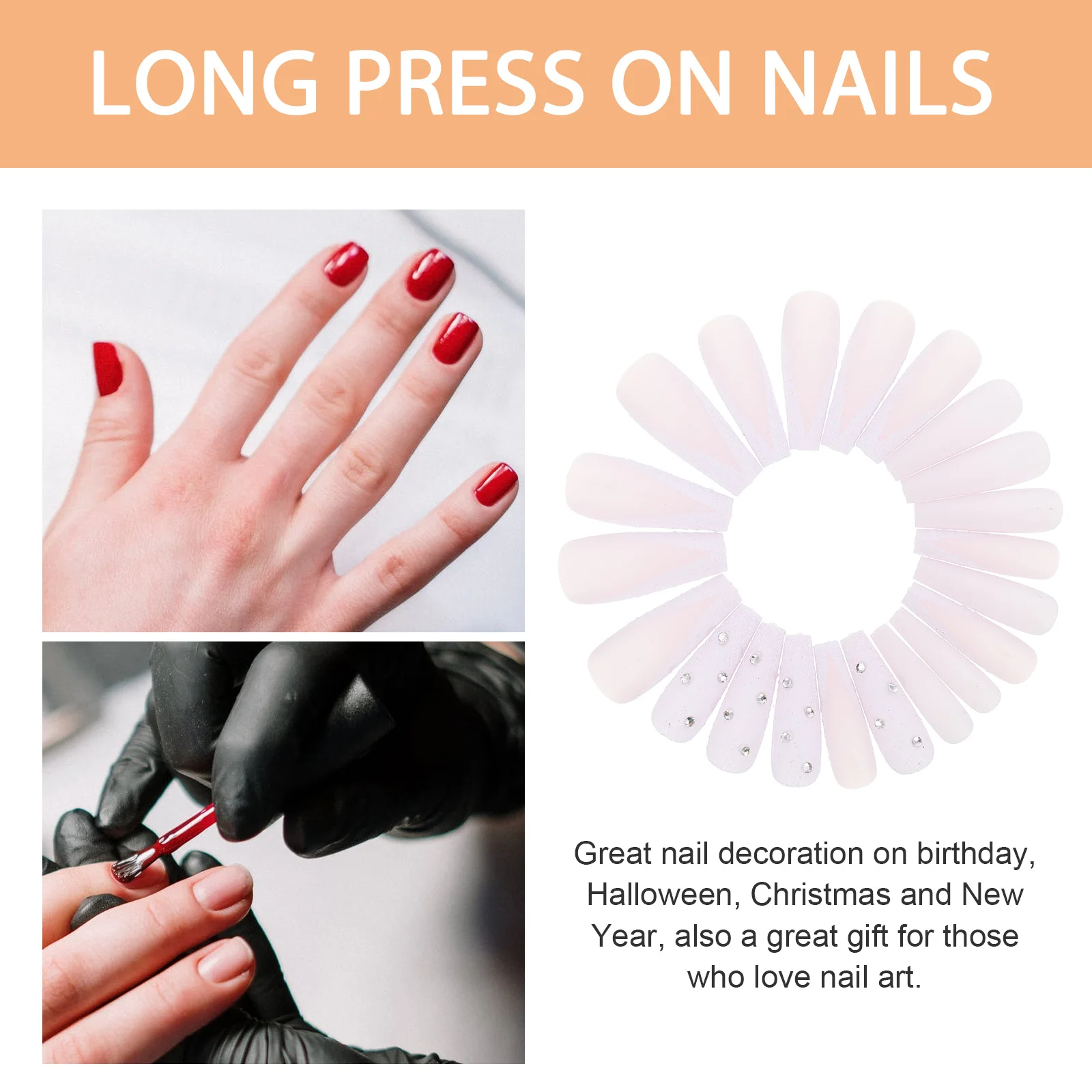 

48pcs V Pattern False Nails Full Cover Artificial Stickers Long Press On Nails Fake Nail Patches Salon False Tips Nail Art