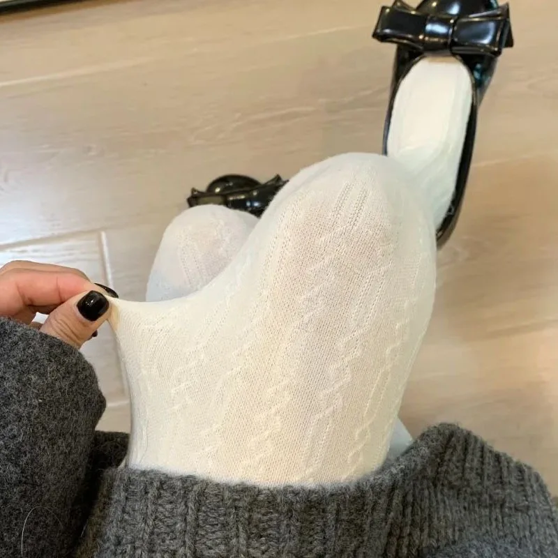 

Autumn Winter Vertical Striped Tights Women Vintage Thermal Light Slimming Simple Warmth Pantyhose Harajuku Underwear Leggings