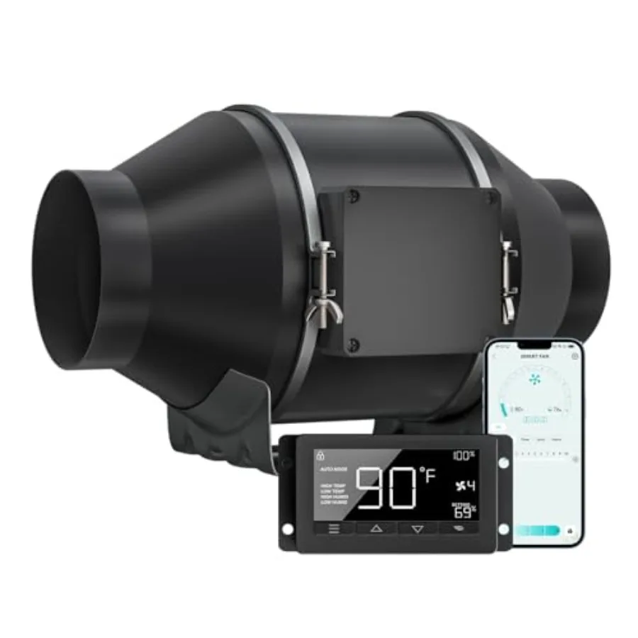 

4 Inch Inline Duct Fan with WiFi App Control 214 CFM Quiet EC Motor Ventilation Fan with Temperature Humidity Sensor Smart Exha