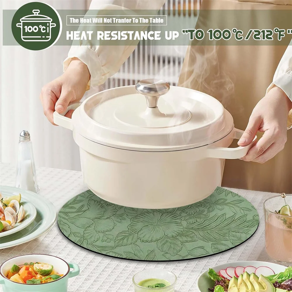 مفارش أطباق، سجادات مكان من جلد البولي يوريثان مزدوجة الجوانب، مقاومة للحرارة ومقاومة للماء وغير قابلة للانزلاق، سجادات طاولة قهوة مستديرة للمطبخ على شكل زهور قابلة للغسل #4