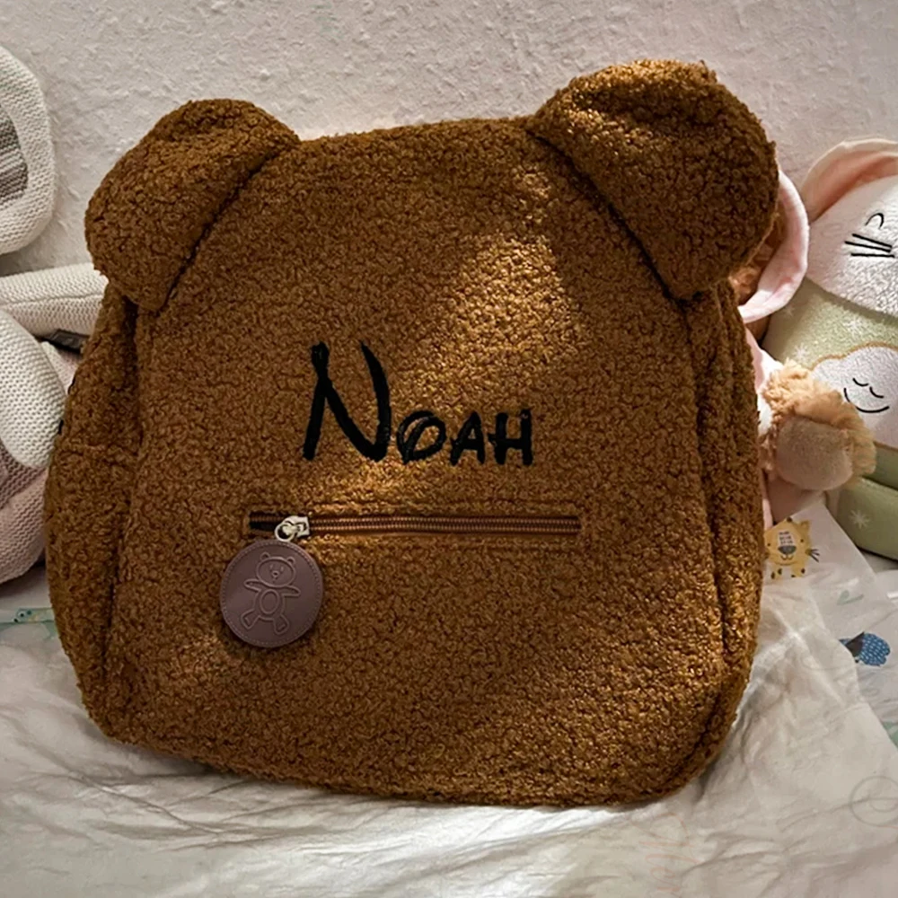 

Cute Bear Plush Backpack Embroidered Name Autumn Winter Kids Outdoor Shoulder Bags Custom Personalized Children's Gift Bags