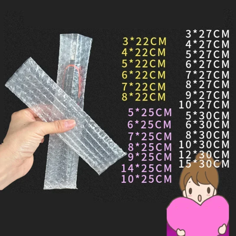 

100pcs PE Clear Bubble Bag 4x25 / 8x30CM Long Strip Shockproof Cushioning Covers Envelope Bags Thicken Packing Material Pouches