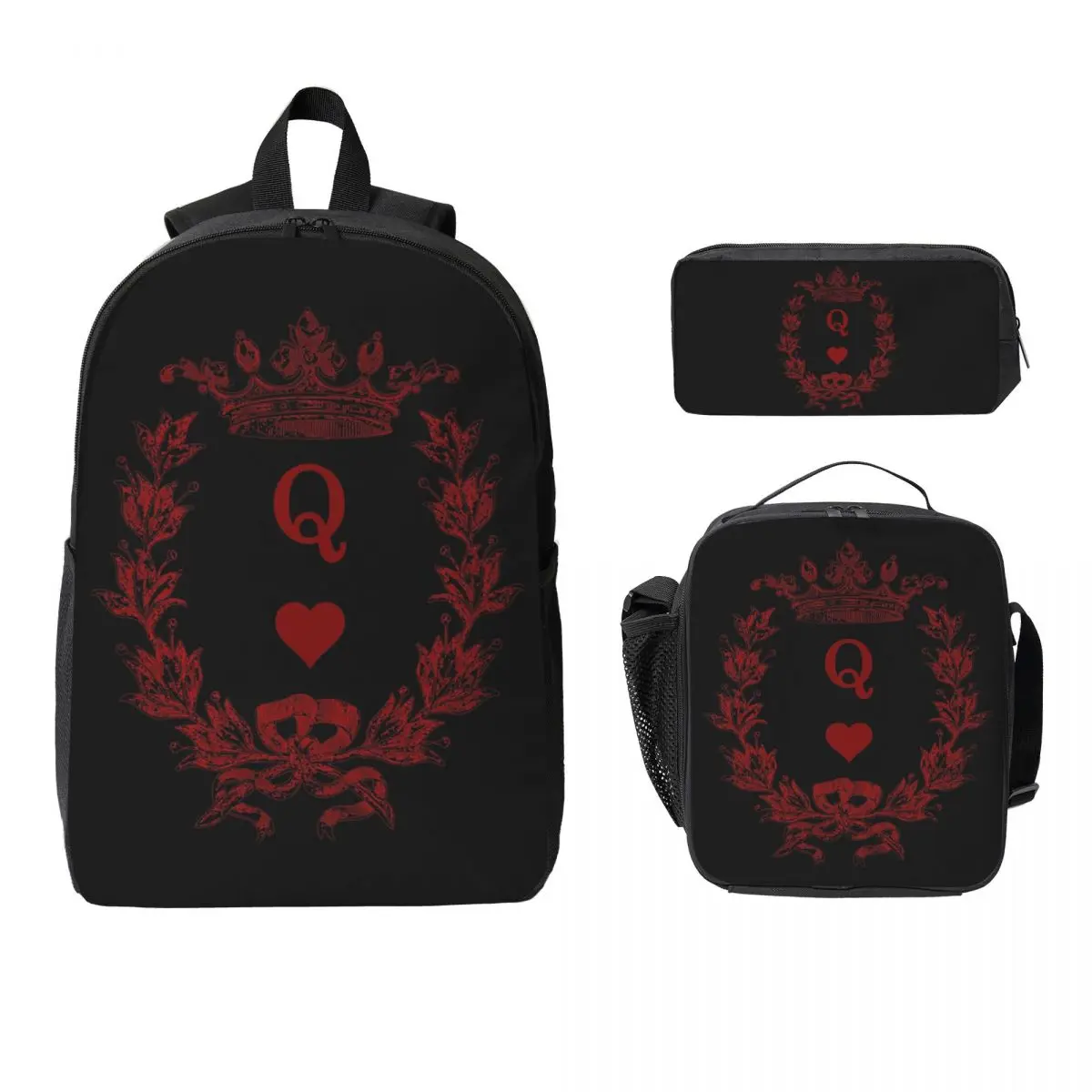Queen Of Hearts Backpack Student Boys Girls BookBag School Bag Laptop Shoulder Bags 3ps Insulated Lunch Bag Pencil Case