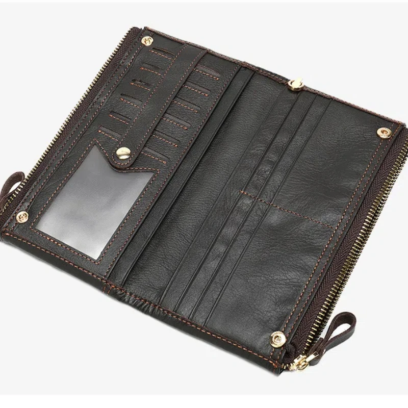 Long Leather Cowhide Wallet For Men Slim Credit Card Mens Wallets Money Purses Clip Id Holder Men Purse Coins Zipper Cluth Bag