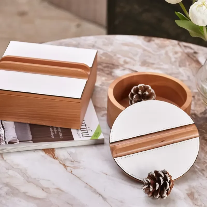Modern Home Decoration Accessories Art Craft Wooden Rectangle Storage Box Office Storage