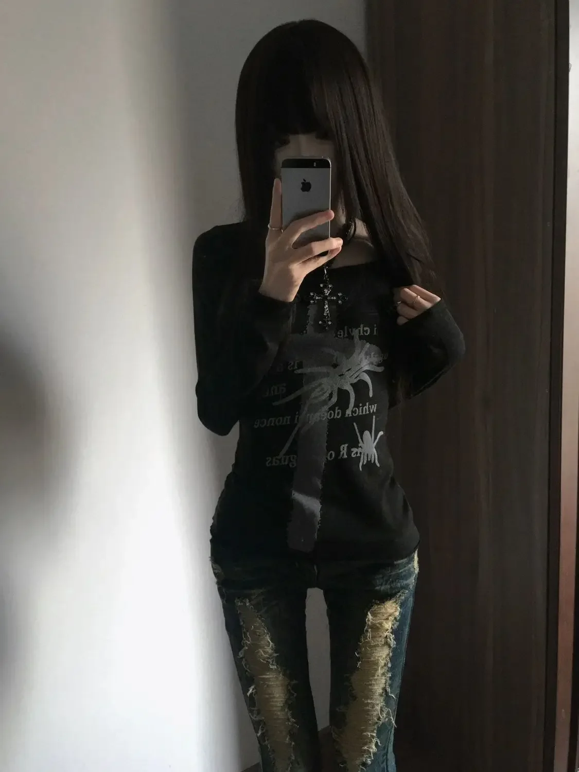 

Gagaok Y2k Одежда Субкультура Готический Панк Стиль Футболка с крестообразным принтом Солнцезащитный крем Топ с длинными рукавами Осенние тонкие топы Ins