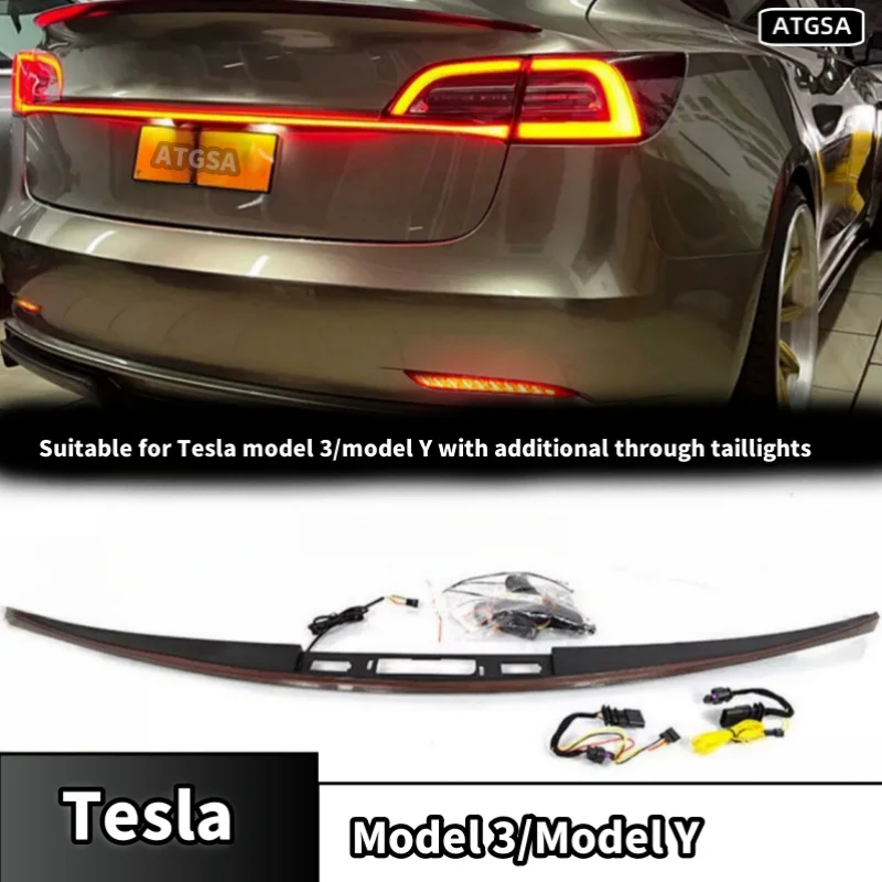 For Tesla Car Model Y 3 Through Taillight Dynamic Tail Rear Light Strip Upgrade And Modification Decoration M3 Y Upgrades y3