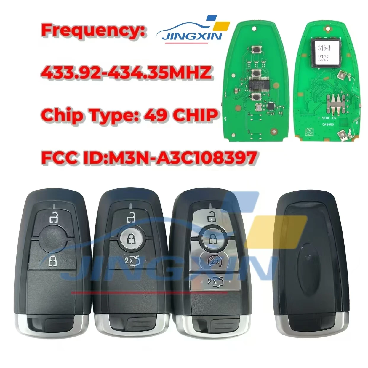 

JING XIN A2C93141501 HC3T-15K601-DB HC3T-15K601-DA 434MHz Remote Key Fob for Ford Ecosport 2017 2018 2019 2020 Ranger PXIII PROX