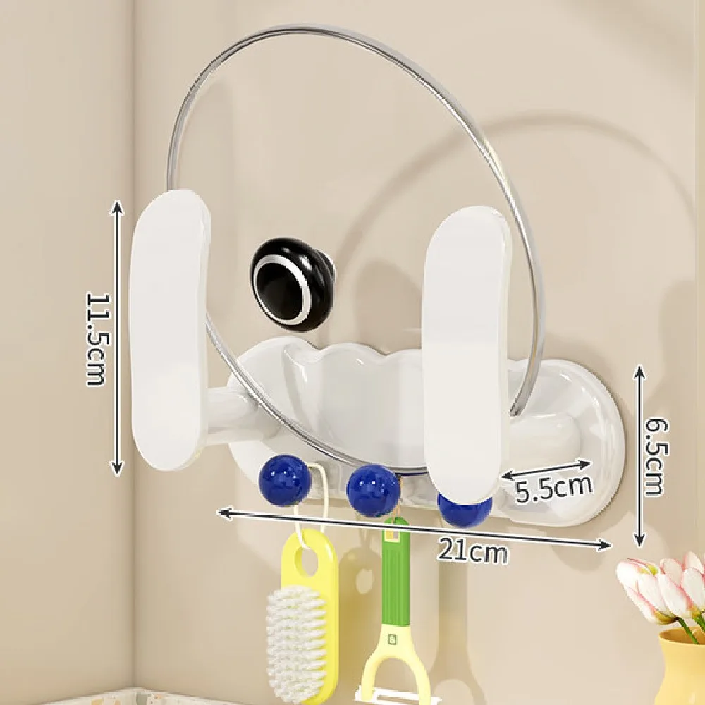 

Rotatable Wall Mount Pot Lids Holder Save Space Simple Pot Lid Storage Rack with 3 Hooks Tool Storage Chopping Board Rack