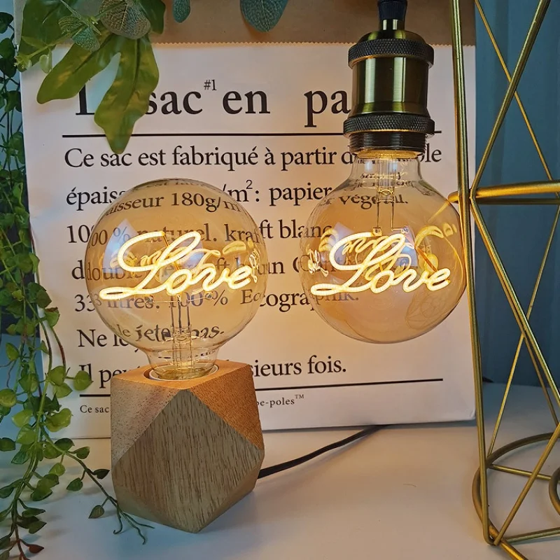 Retro Letter Light para Iluminação Criativa, Golden Warm Light, LED Soft Light, Strip Filamento, Personalidade, E27